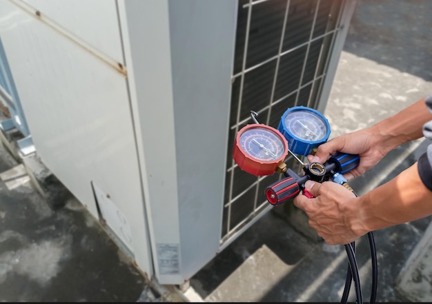 air-conditioning-hvac-service-technician-using-gauges-check-refrigerant-add-refrigerant_539854-2939
